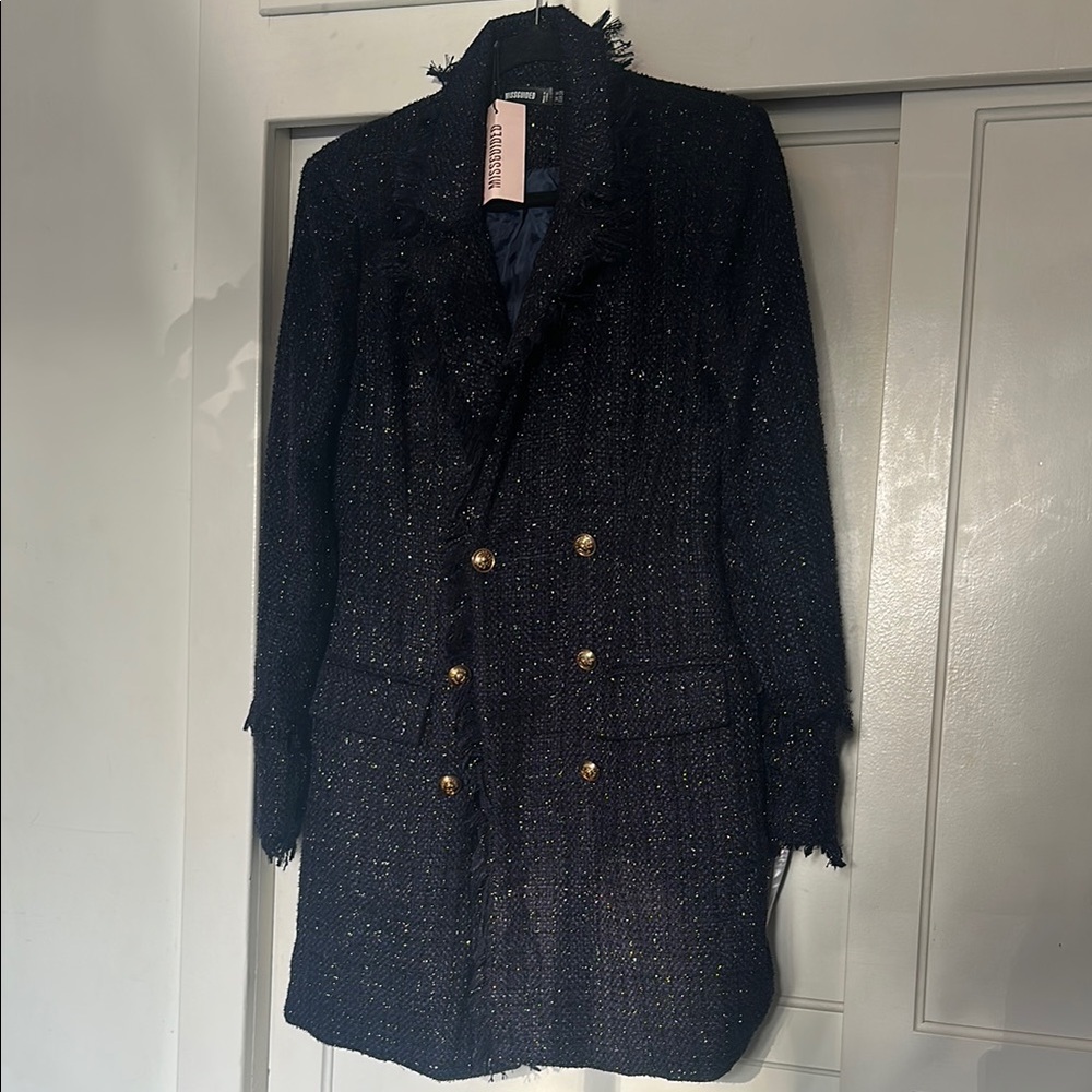 NWT Missguided + Black Tweed Blazer with Gold Buttons